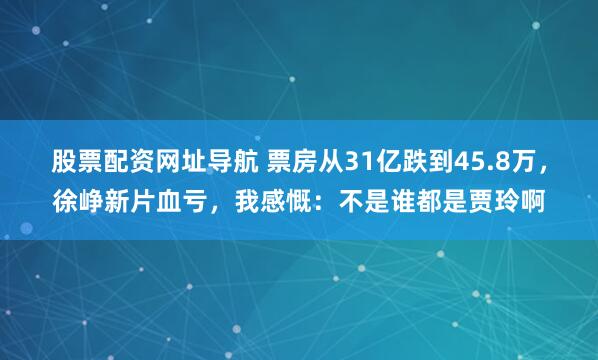股票配资网址导航 票房从31亿跌到45.8万，徐峥新片血亏，我感慨：不是谁都是贾玲啊